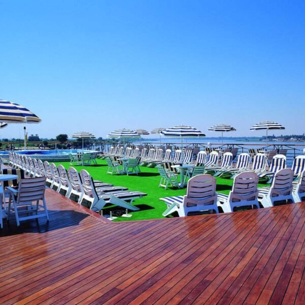 Crucero Grand Princess navegando por el río Nilo con paisajes exuberantes.